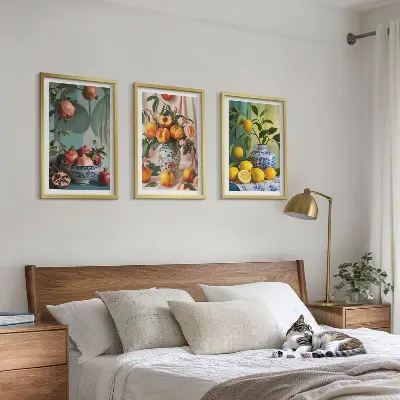 Wall art set pomegranates, peaches, and lemons