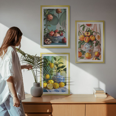 Wall art set Pomegranates, peaches, lemons