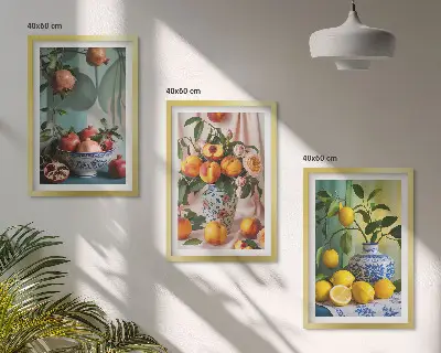 Wall art set pomegranates, peaches, and lemons