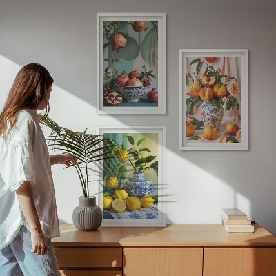 Wall art set Pomegranates, peaches, lemons