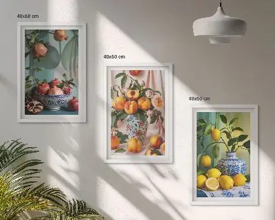 Wall art set pomegranates, peaches, and lemons