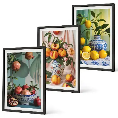 Wall art set pomegranates, peaches, and lemons