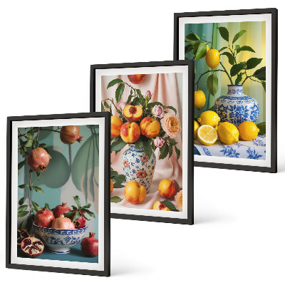 Wall art set Pomegranates, peaches, lemons