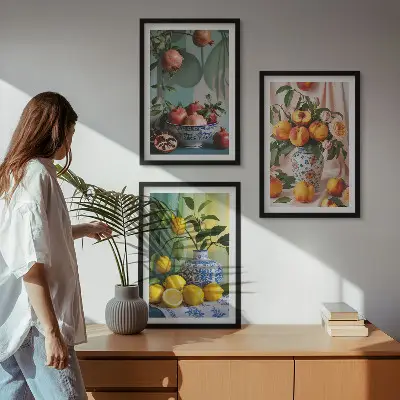 Wall art set pomegranates, peaches, and lemons