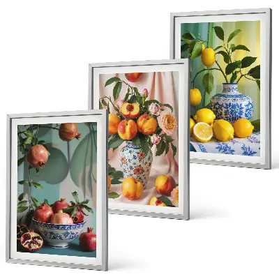 Wall art set pomegranates, peaches, and lemons