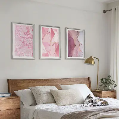 Pink Geometric Peonies wall art three-piece set