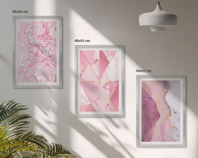 Three-piece wall art piece Pink Geometric Peonies