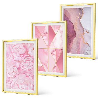 Three-piece wall art piece Pink Geometric Peonies
