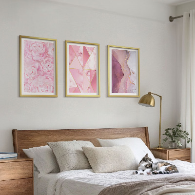 Three-piece wall art piece Pink Geometric Peonies