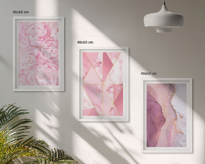 Three-piece wall art piece Pink Geometric Peonies