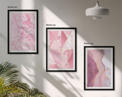 Three-piece wall art piece Pink Geometric Peonies