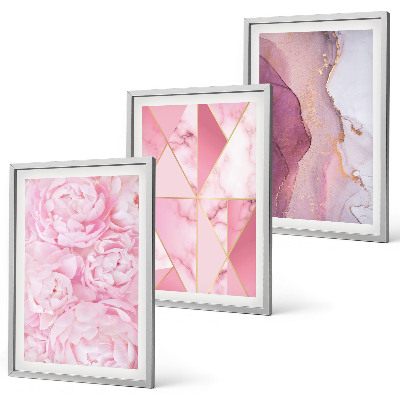 Three-piece wall art piece Pink Geometric Peonies