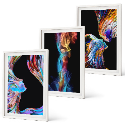 Set of 3 framed wall art pieces Colorful abstract faces
