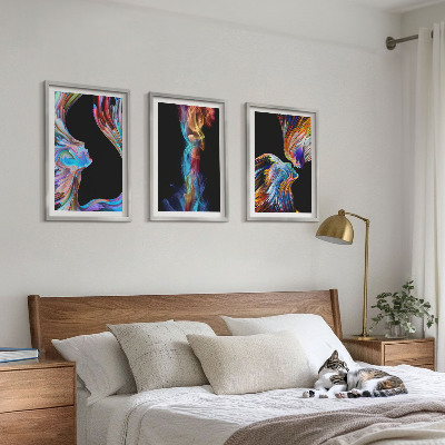 Set of 3 framed wall art pieces Colorful abstract faces
