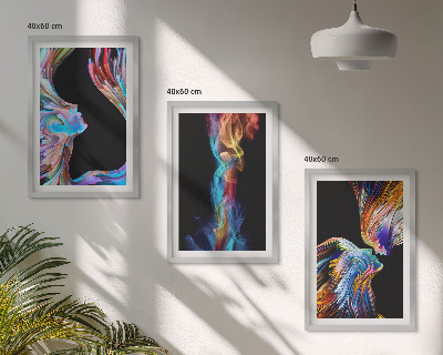 Set of 3 framed wall art pieces Colorful abstract faces