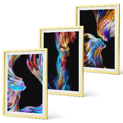 Set of 3 framed wall art pieces Colorful abstract faces