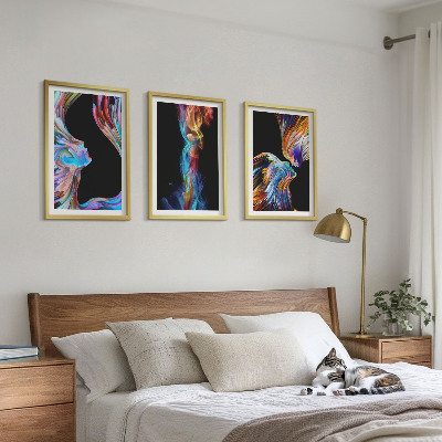 Set of 3 framed wall art pieces Colorful abstract faces
