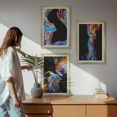 Set of 3 framed wall art pieces Colorful abstract faces