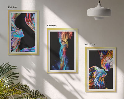 Set of 3 framed wall art pieces Colorful abstract faces