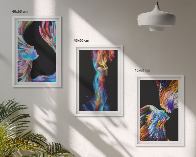 Set of 3 framed wall art pieces Colorful abstract faces