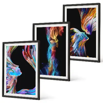 Colorful abstract faces wall art set of 3 framed pieces