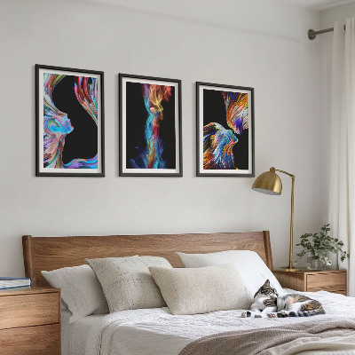 Set of 3 framed wall art pieces Colorful abstract faces