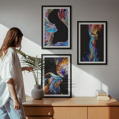 Set of 3 framed wall art pieces Colorful abstract faces