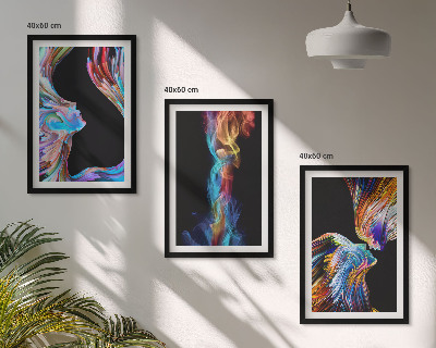 Set of 3 framed wall art pieces Colorful abstract faces