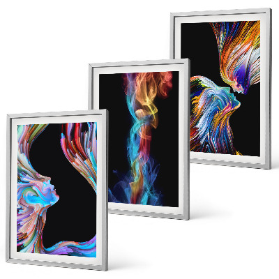Set of 3 framed wall art pieces Colorful abstract faces