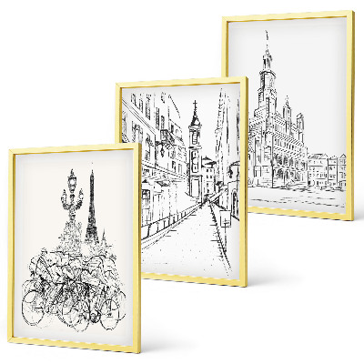 Set of 3 framed wall art pieces Simple drawings of urban landscapes