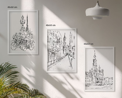 Set of 3 framed wall art pieces Simple drawings of urban landscapes