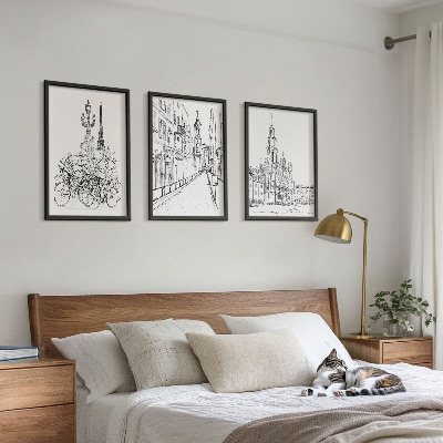 Set of 3 framed wall art pieces Simple drawings of urban landscapes