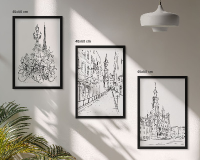 Set of 3 framed wall art pieces Simple drawings of urban landscapes