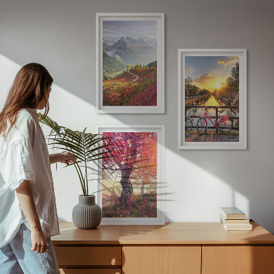 Wall art set Mountain landscapes by bike