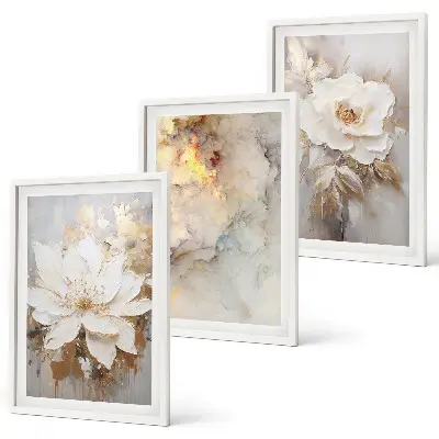 Three-piece abstract flower wall art bright background design
