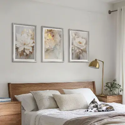 Three-piece abstract flower wall art bright background design