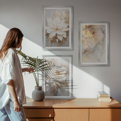 Three-piece wall art piece Flowers bright abstract background