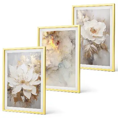 Three-piece abstract flower wall art bright background design