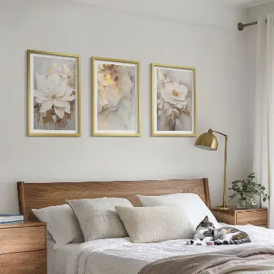 Three-piece abstract flower wall art bright background design