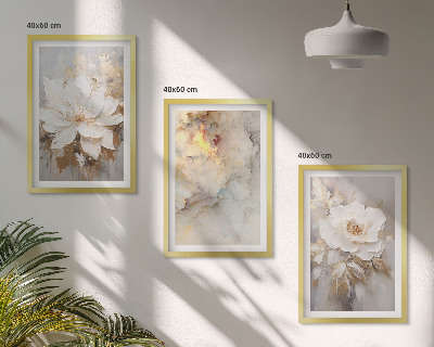 Three-piece wall art piece Flowers bright abstract background