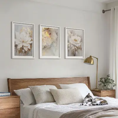 Three-piece abstract flower wall art bright background design