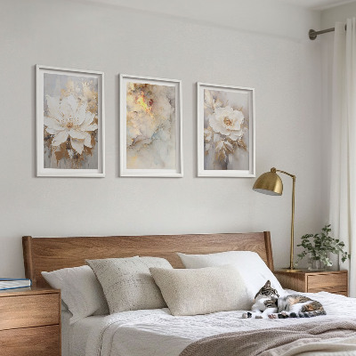Three-piece wall art piece Flowers bright abstract background