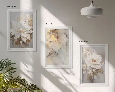Three-piece abstract flower wall art bright background design