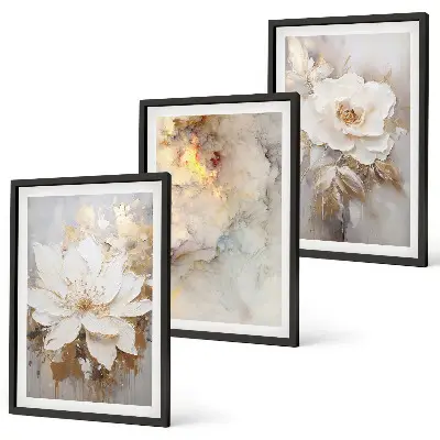 Three-piece abstract flower wall art bright background design