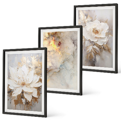 Three-piece wall art piece Flowers bright abstract background