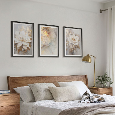 Three-piece wall art piece Flowers bright abstract background