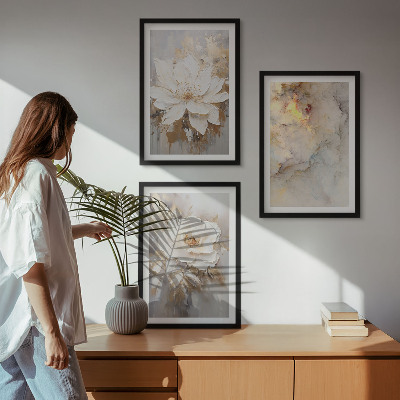 Three-piece wall art piece Flowers bright abstract background