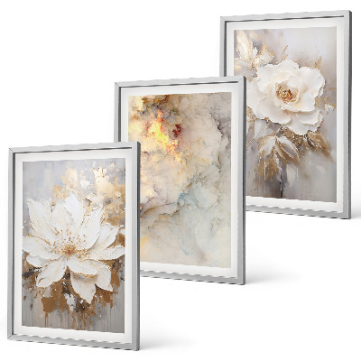 Three-piece wall art piece Flowers bright abstract background
