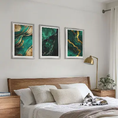 Set of 3 framed wall art pieces featuring elegant stone patterns
