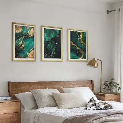 Set of 3 framed wall art pieces featuring elegant stone patterns